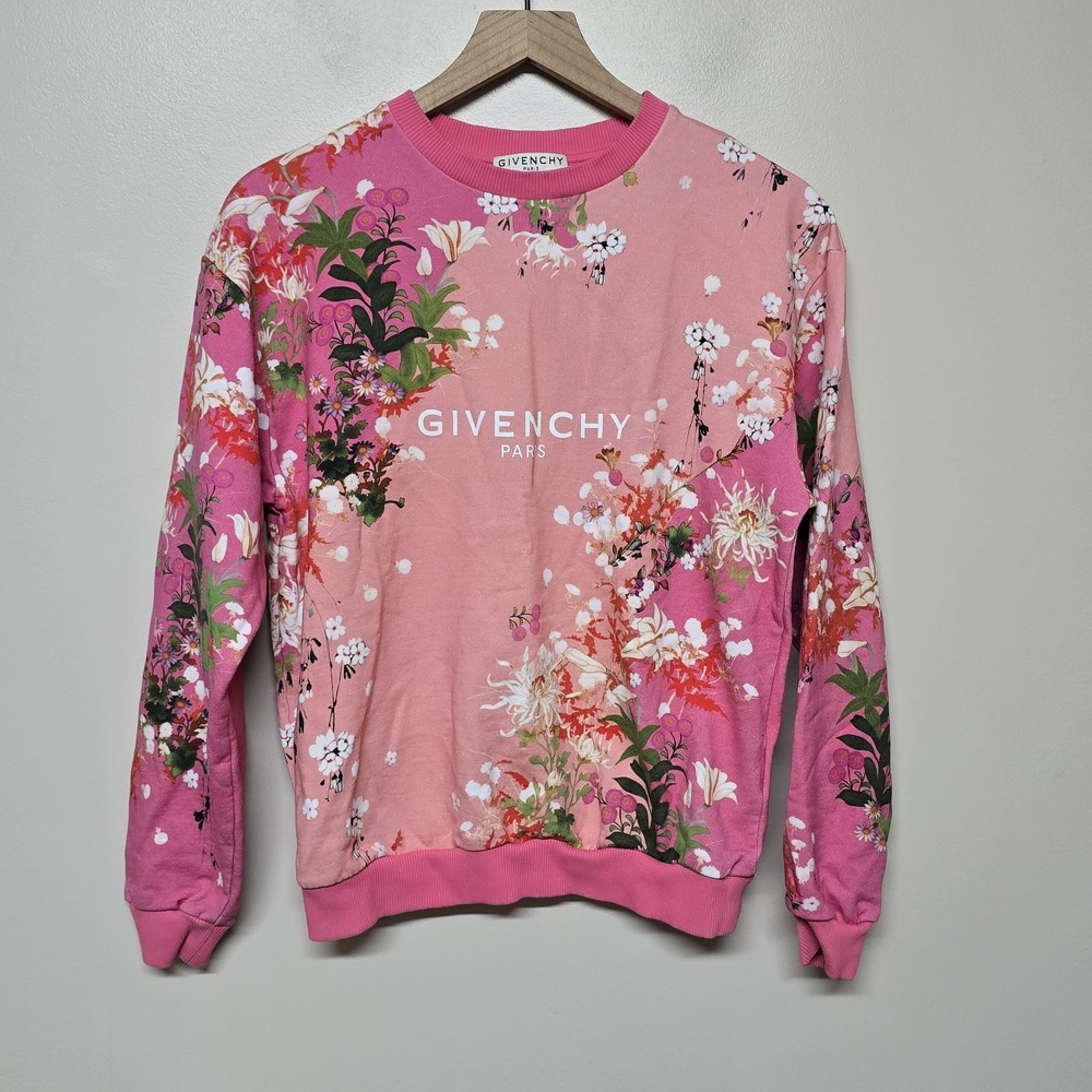 GIVENCHY‎ Flower Printed Cotton Jersey Sweatshirt In Pink Sz S Luxury Designer